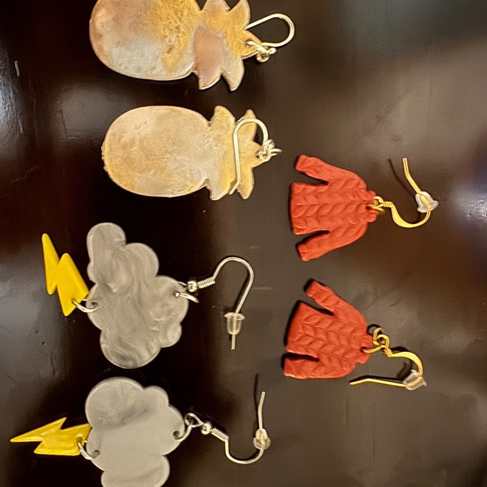3 Unique Earrings Sets with Pineapple, sweater, and Cloud Designs. Outdoor theme